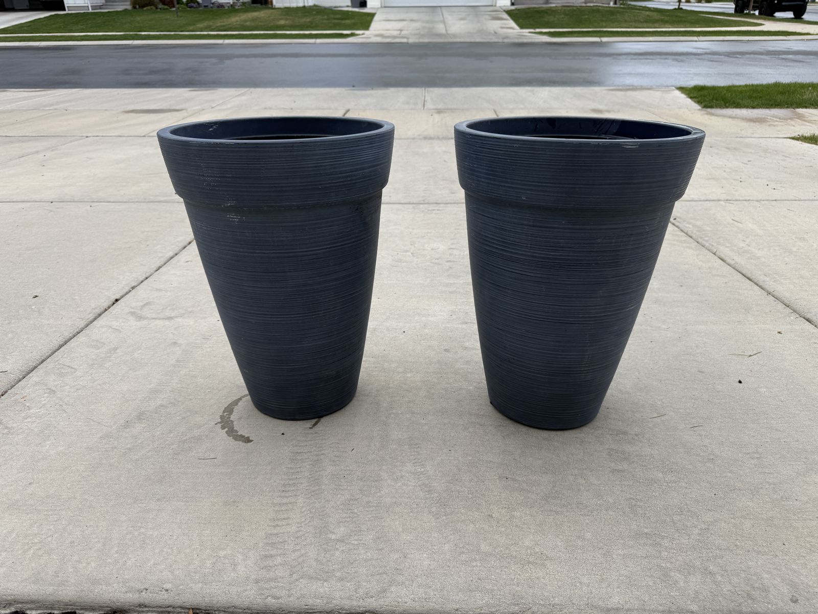 Two Large Brushed Denim Planters (16") - Pots/Planters