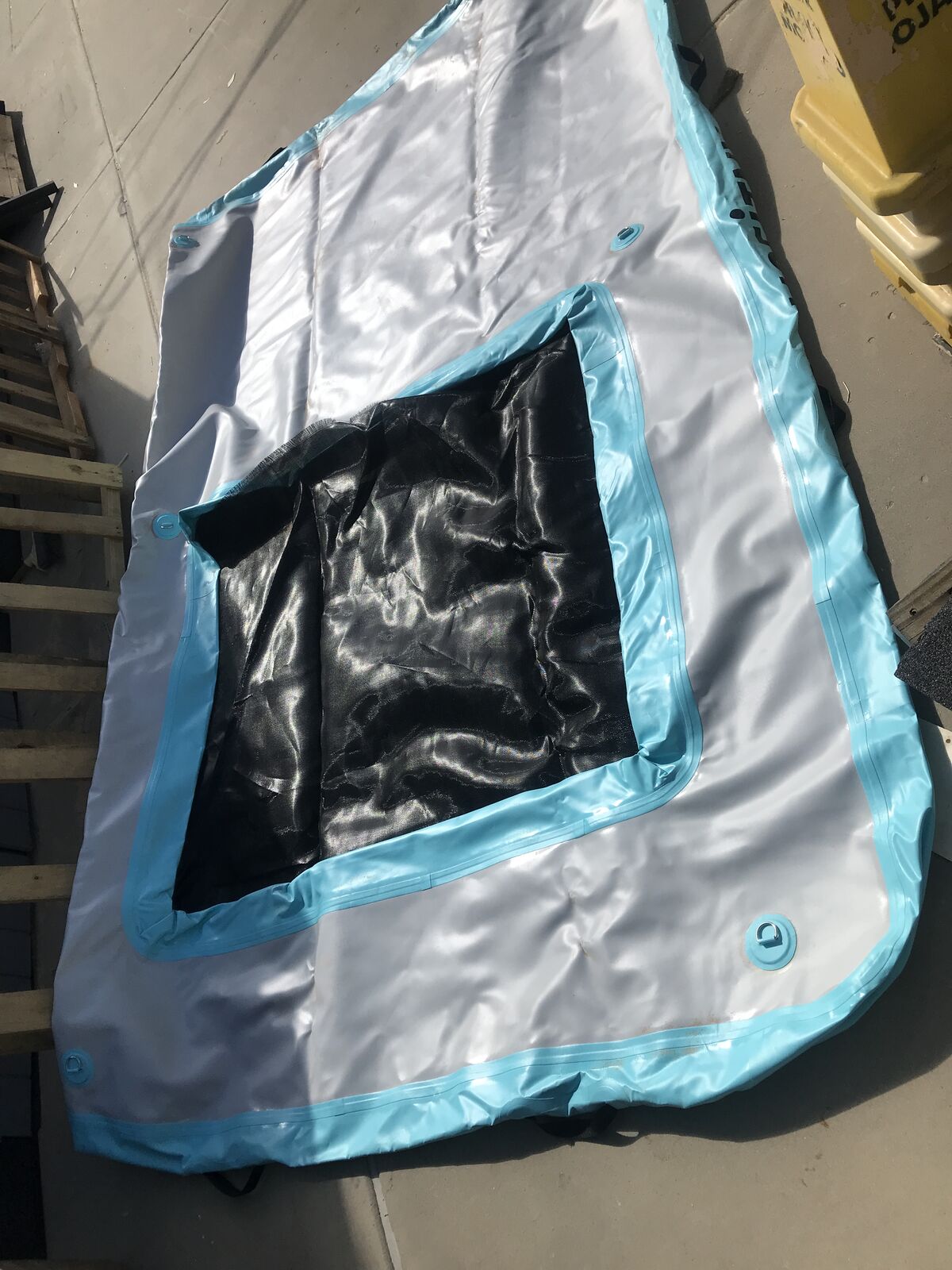 Used VOFiTNY Inflatable Floating Dock Swim Air Platform Island Raft Mat for Lake Beach Ocean with Rope Ladder, Non-Slip Surface