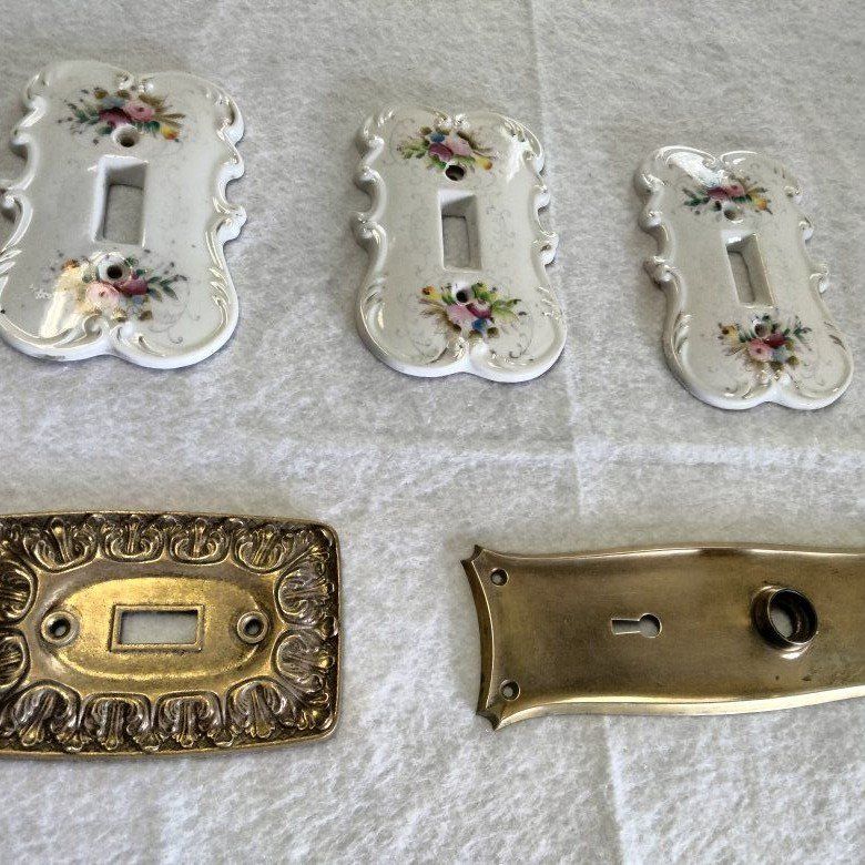 bundle antique light switch covers door handle plate porcelain hand painted solid brass