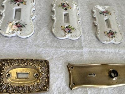 bundle antique light switch covers door handle plate porcelain hand painted solid brass