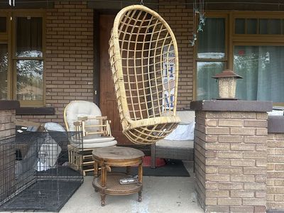Vintage Wicker Rattan Hanging Egg Chair Porch Swing