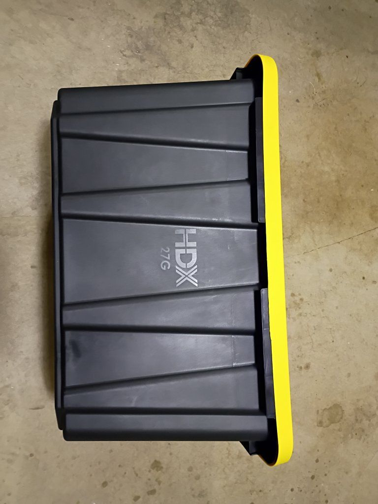 12 Available | HDX 27 Gallon Tough Plastic Storage Tote with Yellow Lid, Black | Single Use