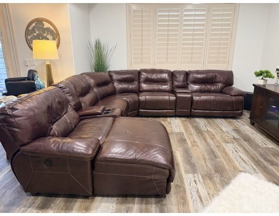 Leather sectional with power recliners and chaise lounge
