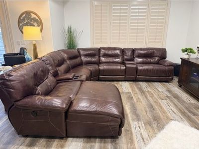 Leather sectional with power recliners and chaise lounge