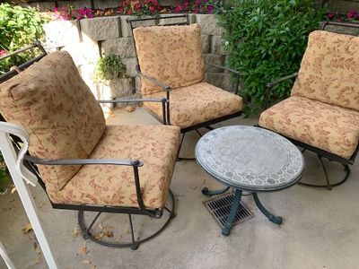 Four Patio Chairs with Canvas Covers