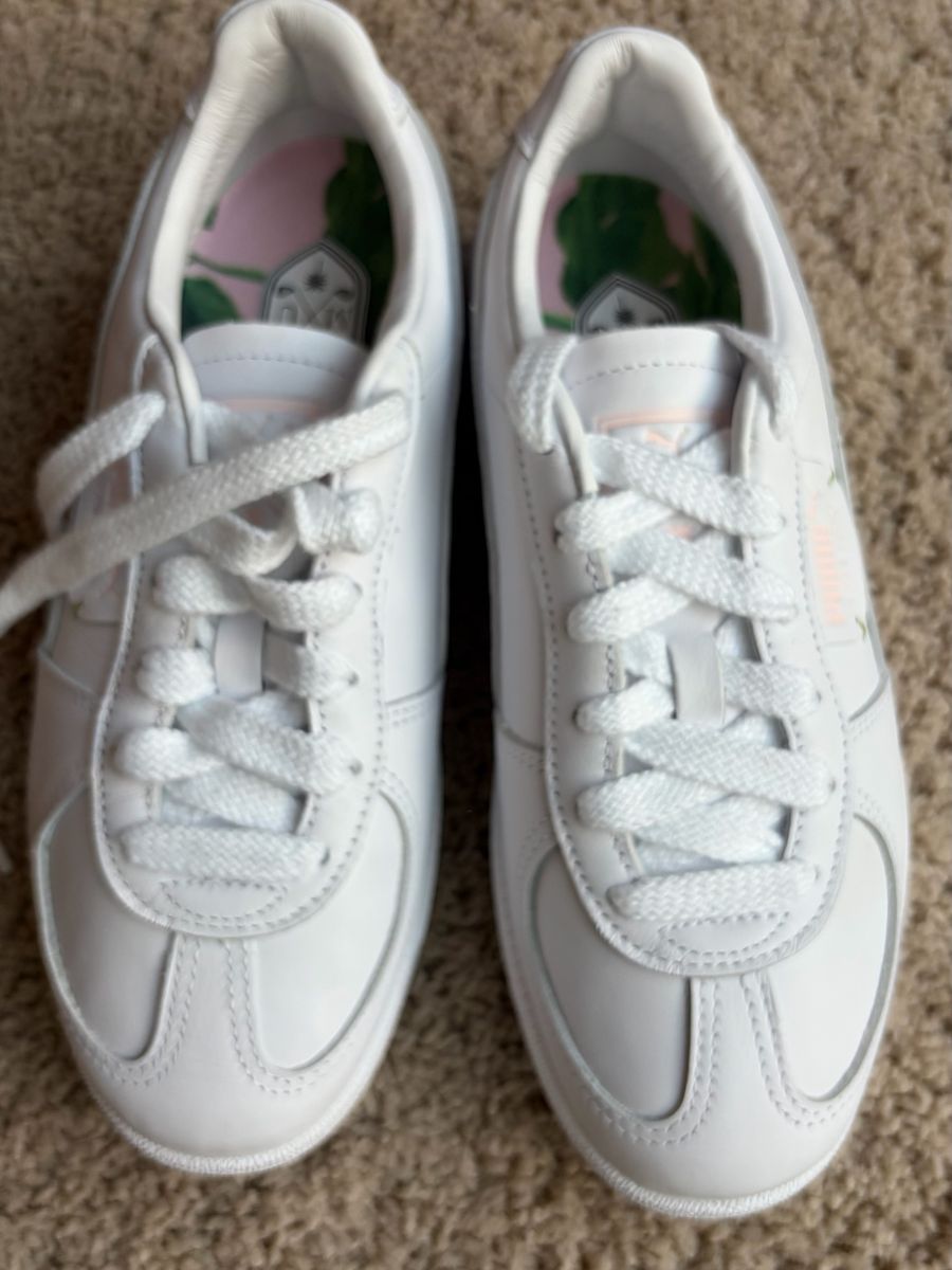Puma Palermo Women's Leather Sneakers White/Pink Palm Tree Size 8