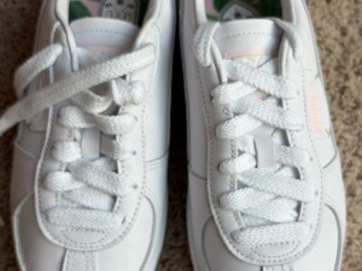 Puma Palermo Women's Leather Sneakers White/Pink Palm Tree Size 8
