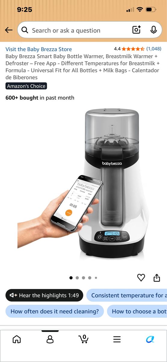 Baby Brezza Safe + Smart Baby Bottle Warmer, Breastmilk Warmer & Defroster with App Control