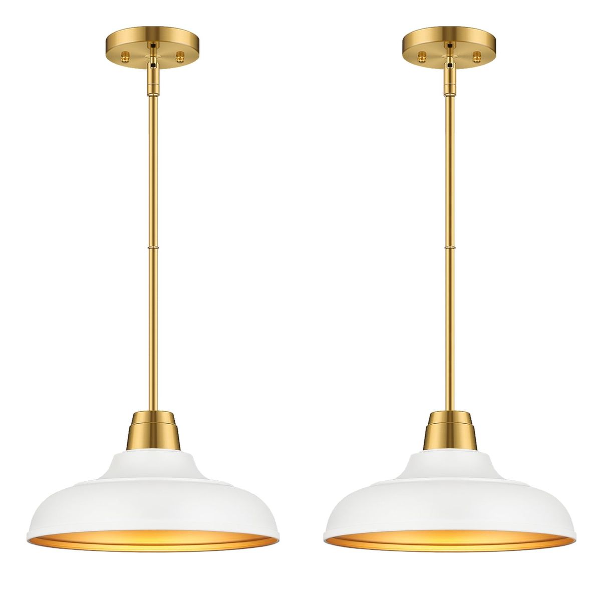 2 Pack - 12" Matte White & Gold Hanging Pendant Lights
