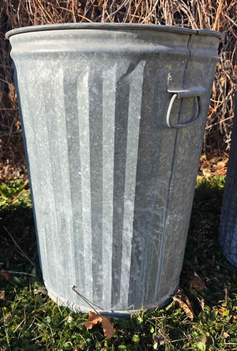galvanized steel vintage garbage can