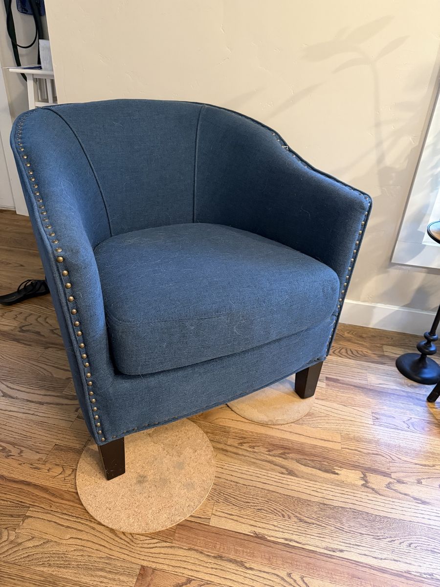 Blue Upholstered Accent Chair with Nailhead Trim