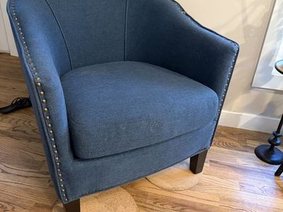 Blue Upholstered Accent Chair with Nailhead Trim