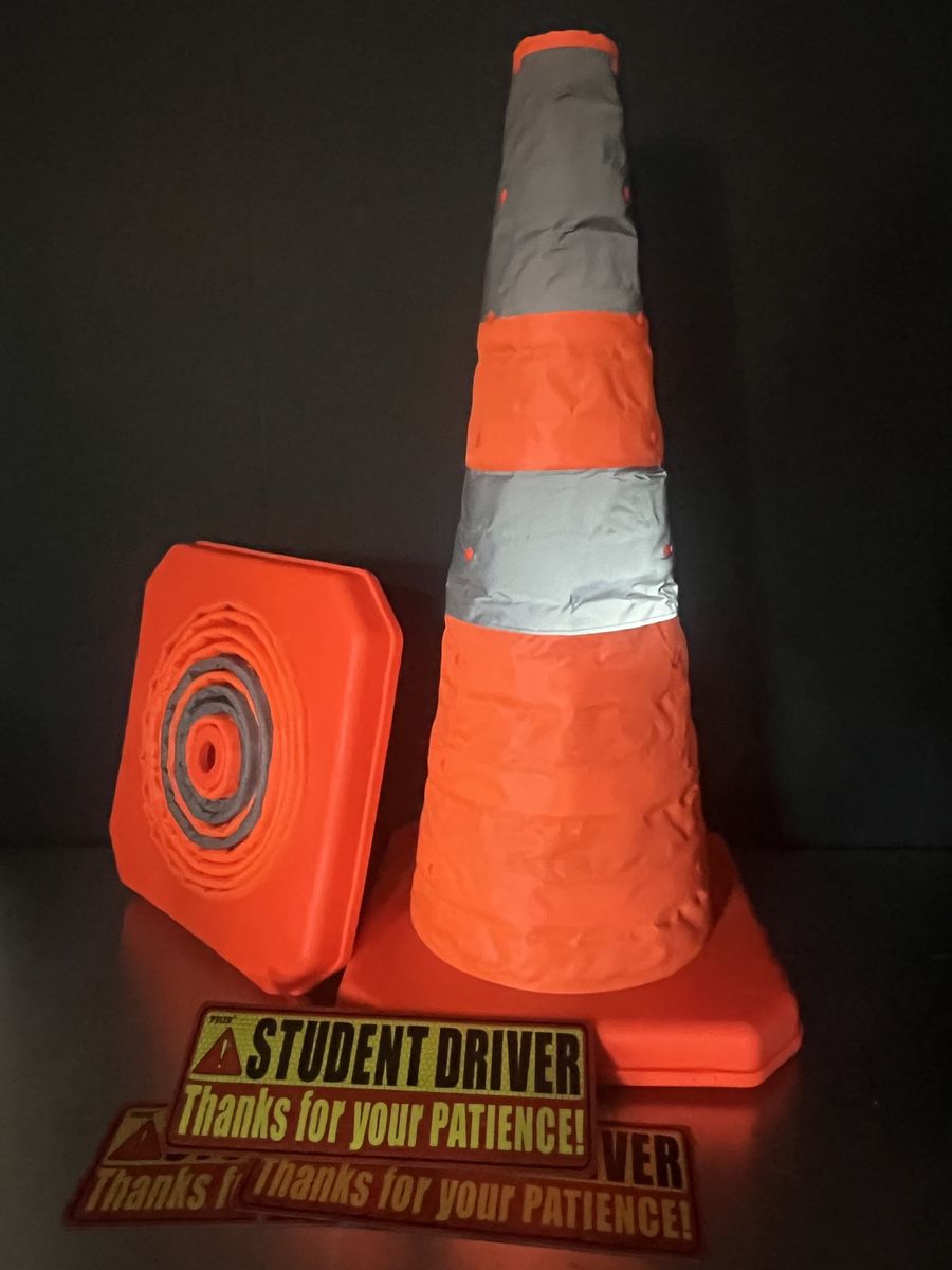 Collapsible Orange Traffic Cones - 2-Pack w/ Student Driver Magnets, Portable Reflective Safety Cones