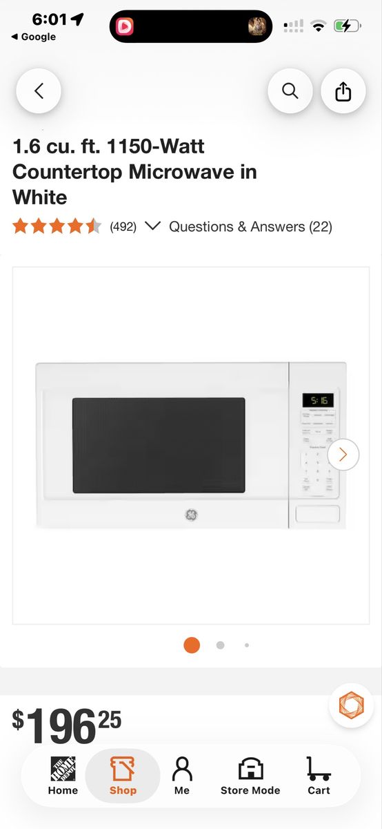 GE 1.6 cu. ft. 1150-Watt Countertop Microwave in White