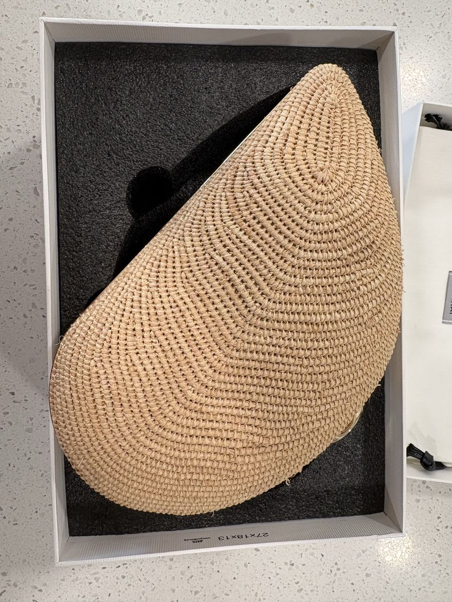 SIMKHAI Bridget Oyster Shell Clutch Raffia