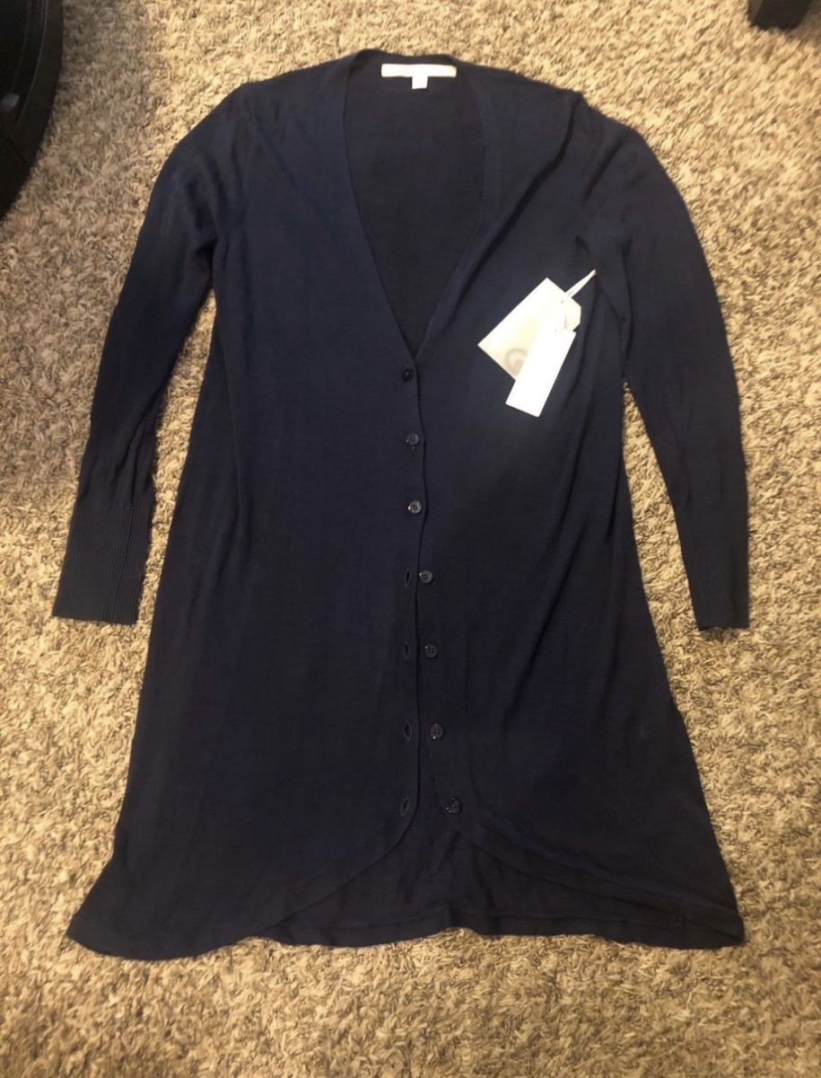 Nordstrom collection navy button down long v-neck