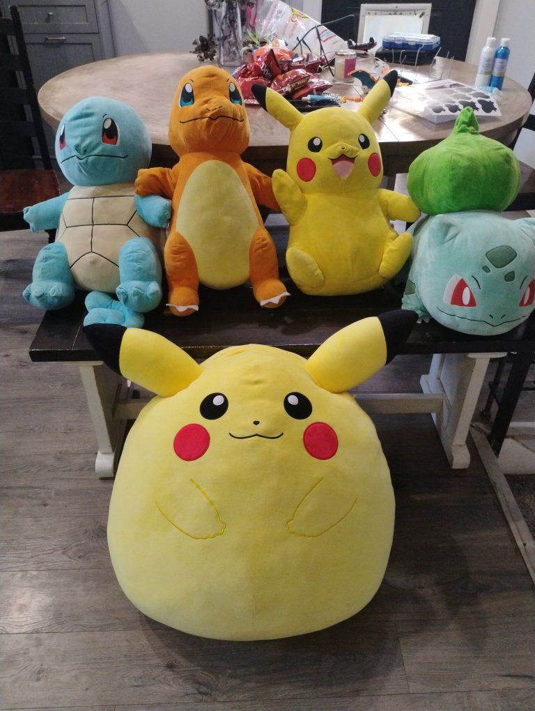 Large Pokemon Plush Set: Pikachu, Squirtle, Charmander, Bulbasaur Stuffed Animals