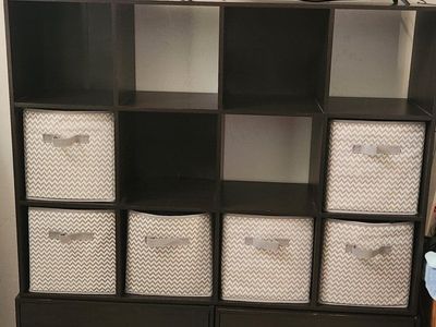 Dark Brown 12-Cube Storage Organizer Shelf Bookcase