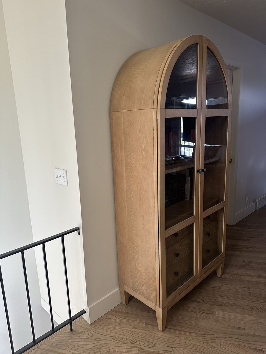 Arched Wood & Glass Display Cabinet / Curio with Drawers - Elegant Storage Solution