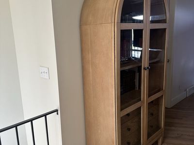 Arched Wood & Glass Display Cabinet / Curio with Drawers - Elegant Storage Solution