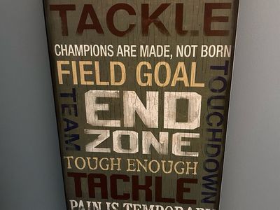 Football Tackle Wall Art Decor 24" x 14" and Sports Themed Door Hanger