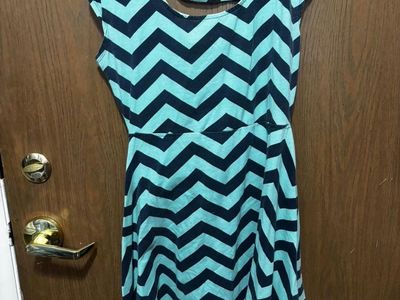 Chevron Blue/Black Sleeveless Dress - Women's Large with Cut-out Back Detail