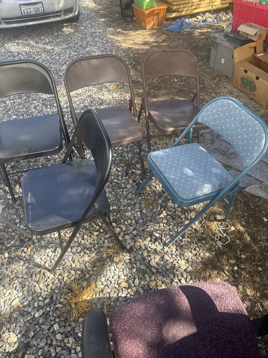 12 Assorted Metal Folding Chairs Lot - Various Colors and Styles