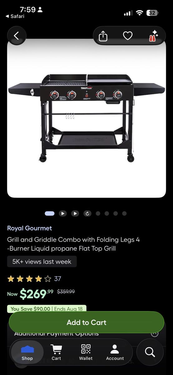 Roal Gourmet Grill and Griddle Combo 4-Burner Liquid Propane Flat Top Griddle 
