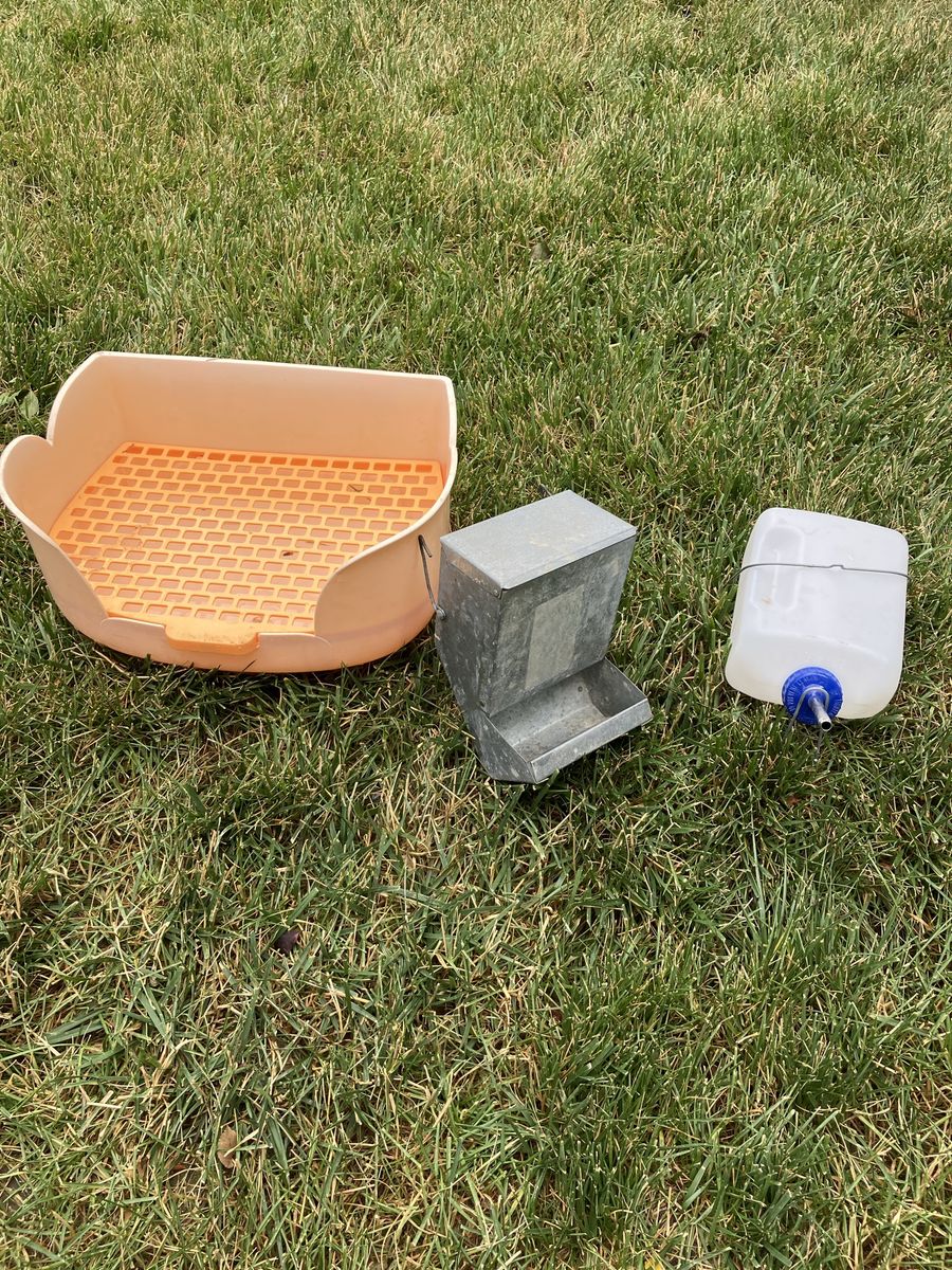 Small Animal Feeder & Waterer Set - Rabbit/Rodent Food Dispenser, Water Bottle, Litter Pan