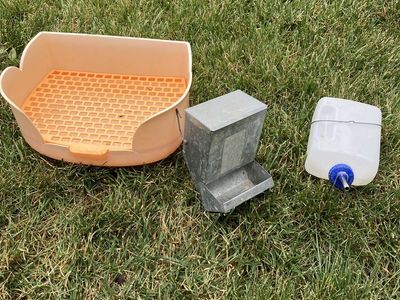 Small Animal Feeder & Waterer Set - Rabbit/Rodent Food Dispenser, Water Bottle, Litter Pan