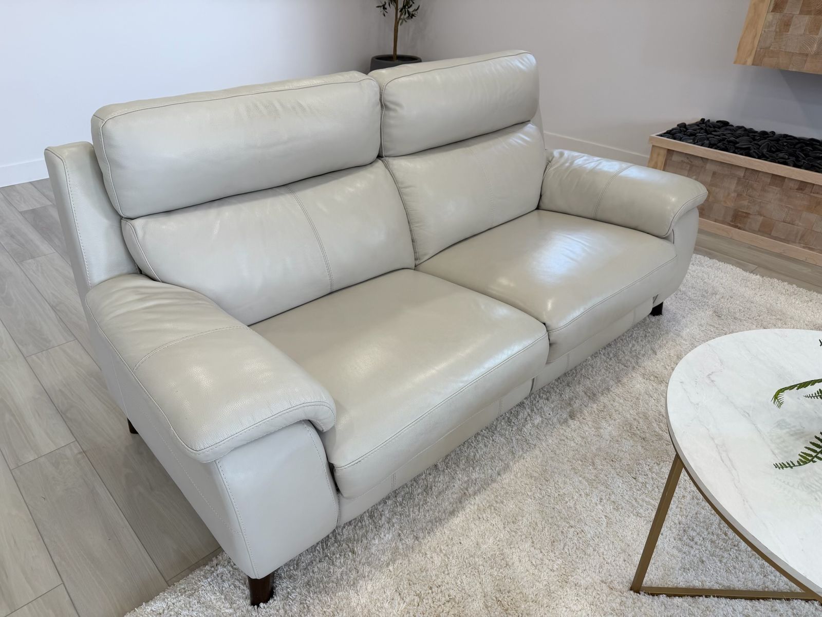 Like New Power Reclining Oatmeal Leather Sofa