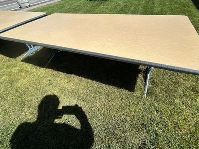 Need them Gone ASAP, Lot of 2 Retro Amerex Adjustable Height Industrial Tables With Durable Veneer Top & Metal Legs