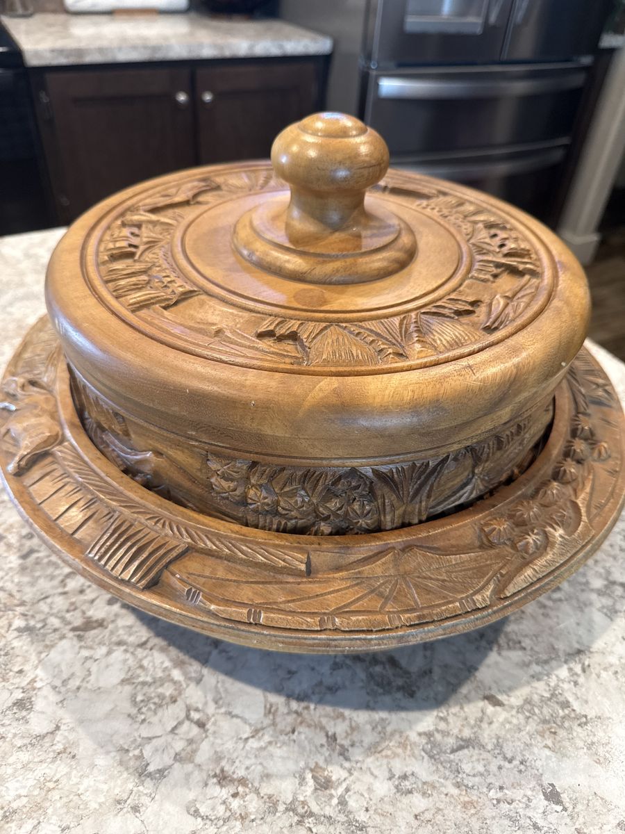 Vintage Hand Carved Wood Display Dish