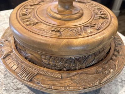 Vintage Hand Carved Wood Display Dish
