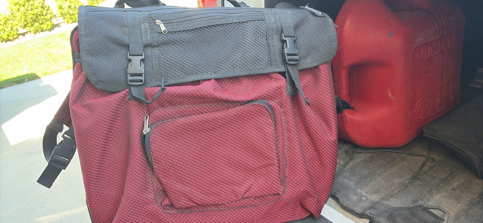 Red and Black Convertible Backpack Chair - Portable Seating with Storage Pockets 2 Available for $20.00 each