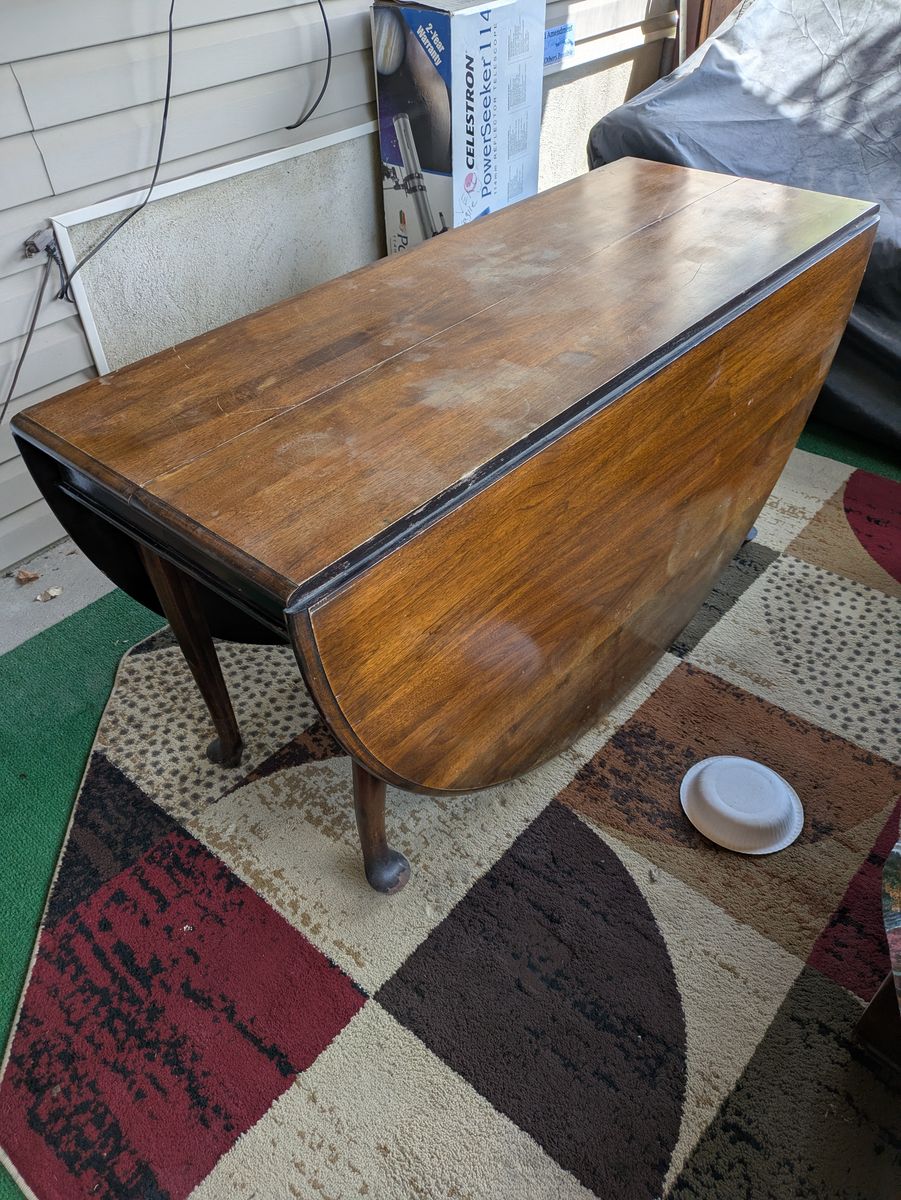 Vintage Wooden Drop-Leaf Dining Table, Dark Wood Finish, Space-Saving Design