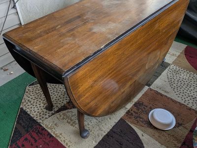 Vintage Wooden Drop-Leaf Dining Table, Dark Wood Finish, Space-Saving Design