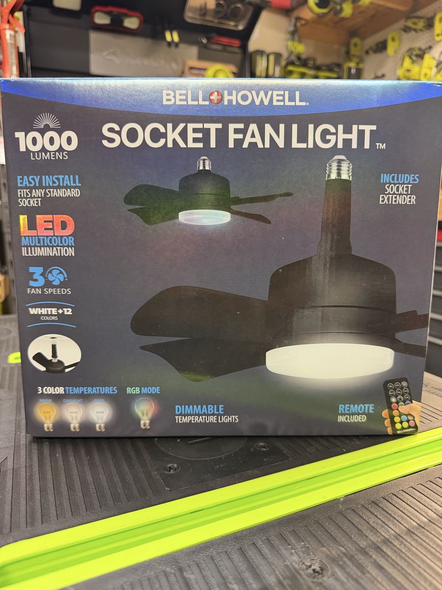 Bell+Howell Socket Fan Light 1000 Lumens LED RGB Color Changing with Remote