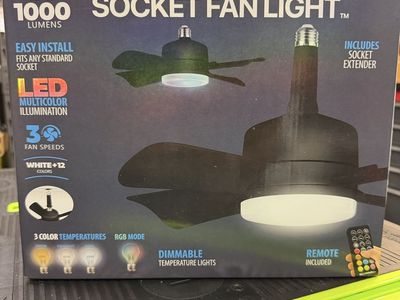 Bell+Howell Socket Fan Light 1000 Lumens LED RGB Color Changing with Remote