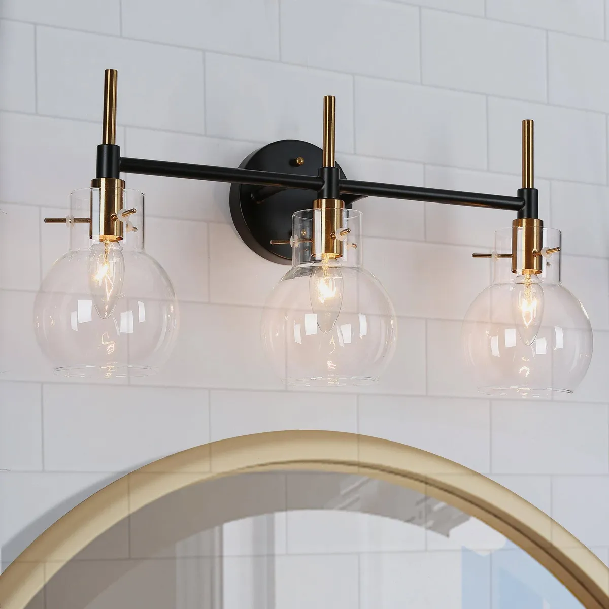 New Modern/Industrial Black and Brass Gold Bathroom Vanity Light