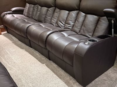 Luxury Brown Leather Home Theater Recliners with Cupholders & Swivel Trays - 3-Seat Configuration