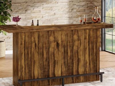 Tribesigns 4-Tier Bar Table, 70.9-Inch Large Wood Home Bar Unit with Wine Glass Holder and Black Footrest, Pub Table with Storag