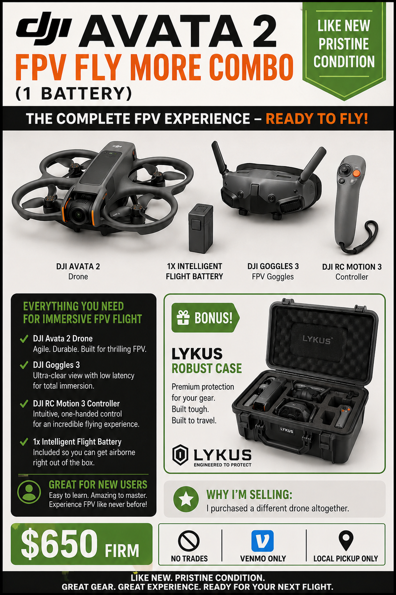 DJI Avata 2 FPV Drone / Fly Smart Combo with Case