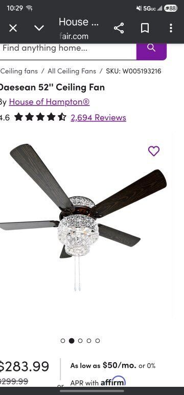 fandilier (ceiling fan and chandelier) with remote