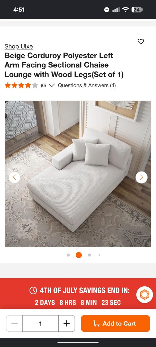 DreamsIdea CS0007 Beige Corduroy Polyester Left Arm Facing Sectional Chaise Lounge
