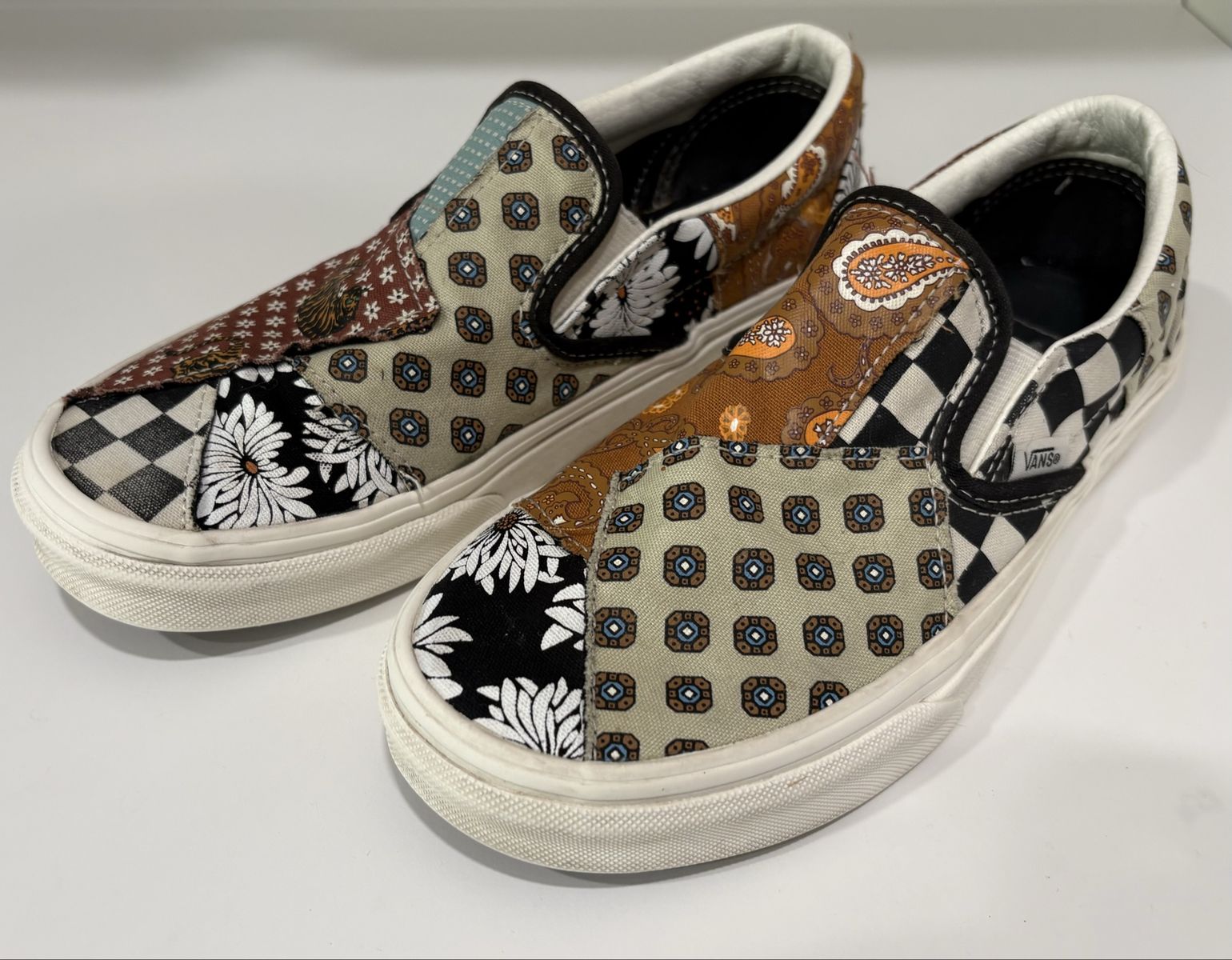 Vans Slip-On Tiger Paisley Patchwork Shoes Multicolor Canvas Sneakers Women's Size 7.5