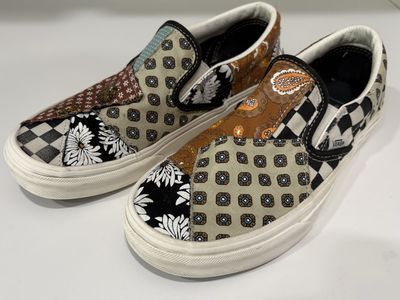 Vans Slip-On Tiger Paisley Patchwork Shoes Multicolor Canvas Sneakers Women's Size 7.5