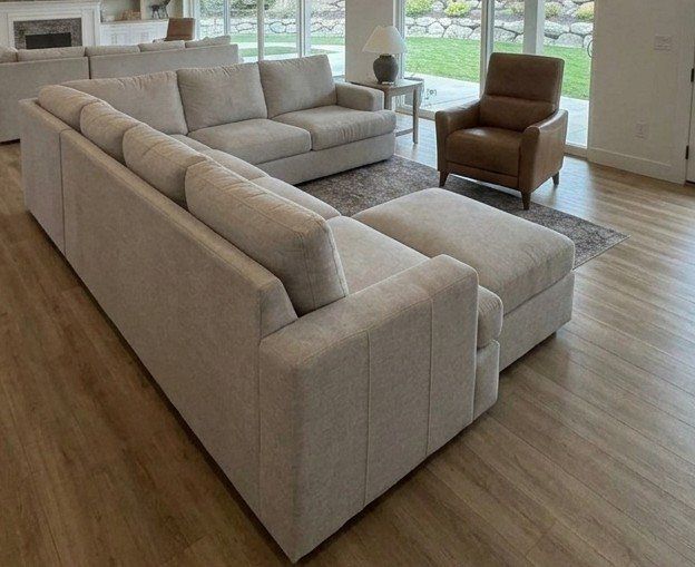 Large Light Beige Sectional Sofa with Chaise