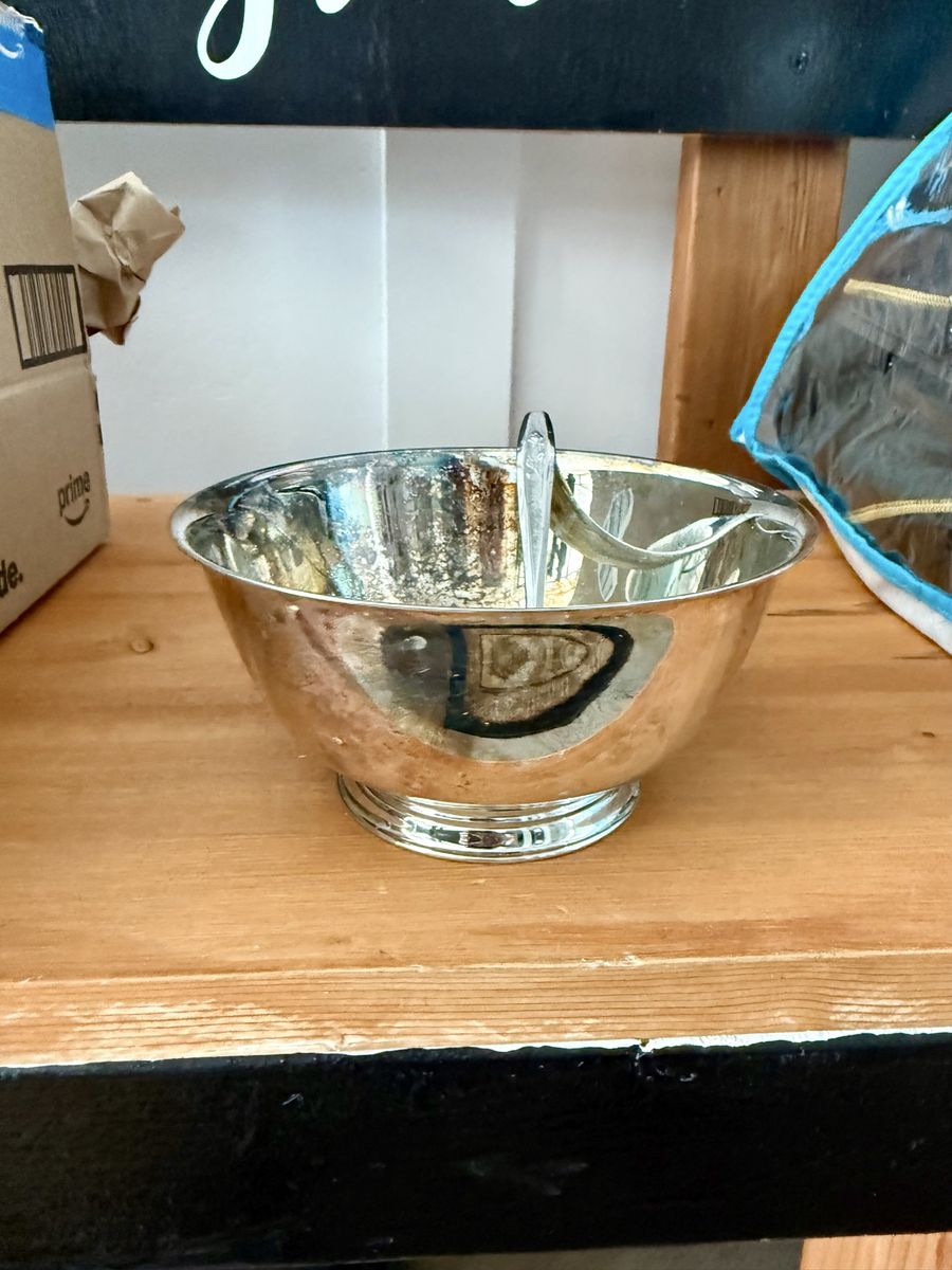 Vintage Silver Plated Serving Bowl with Matching Ladle about 6 inch diameter 