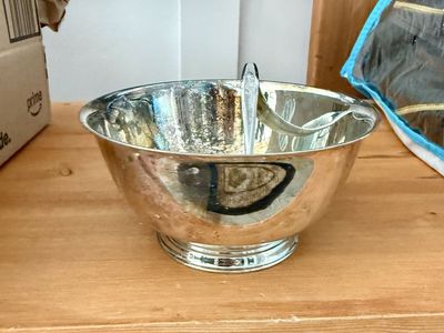 Vintage Silver Plated Serving Bowl with Matching Ladle about 6 inch diameter